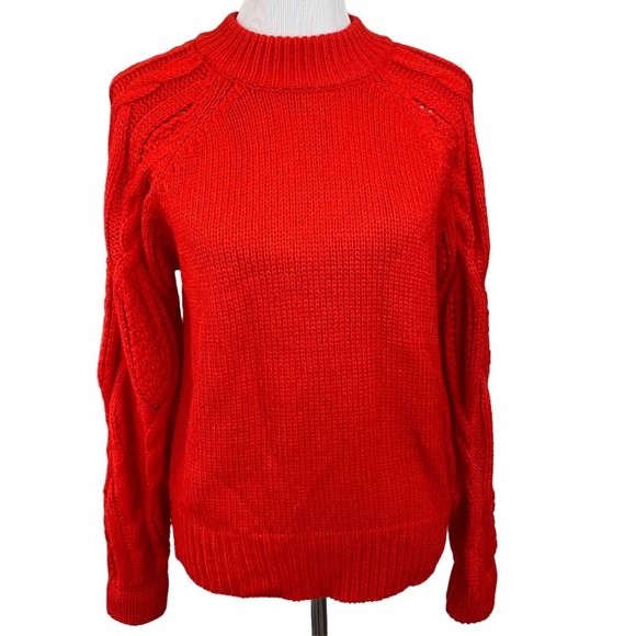 Who What Wear Sweaters - Who What Wear Fiery Red Cable Knit Ragland Sleeve Pullover Sweater Size Medium